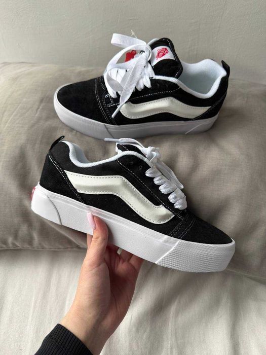 Кеди Vans KNU School Platform Black White | кросівки Ванс Кну Скул на платформі чорні замш