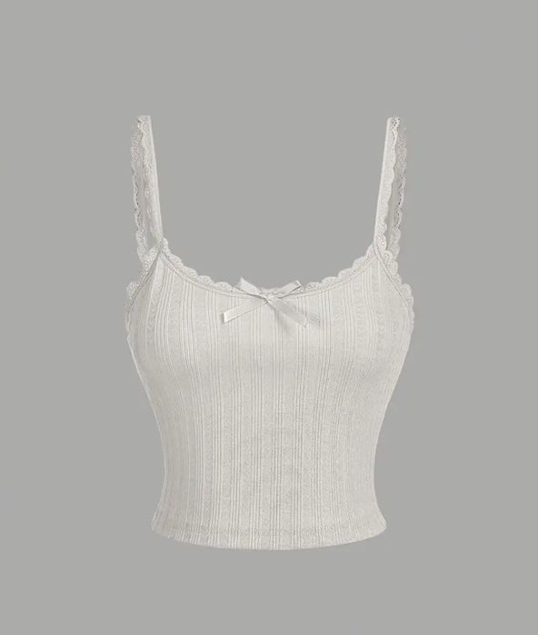 Біла майка, топ з мереживом