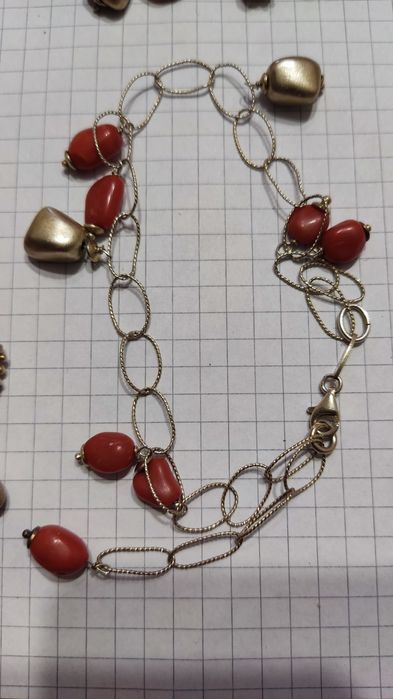 Срібний комплект, позолота, натуральний корал.