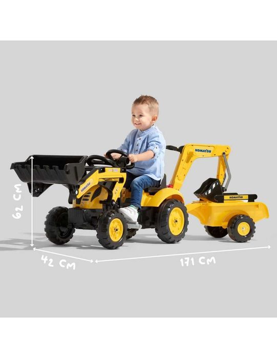 FALK Traktor na Pedały Komatsu z Łyżką Koparką i Przyczepą 2-5 latFALK Traktor na Pedały Komatsu z Łyżką Koparką i Przyczepą 2-5 lat