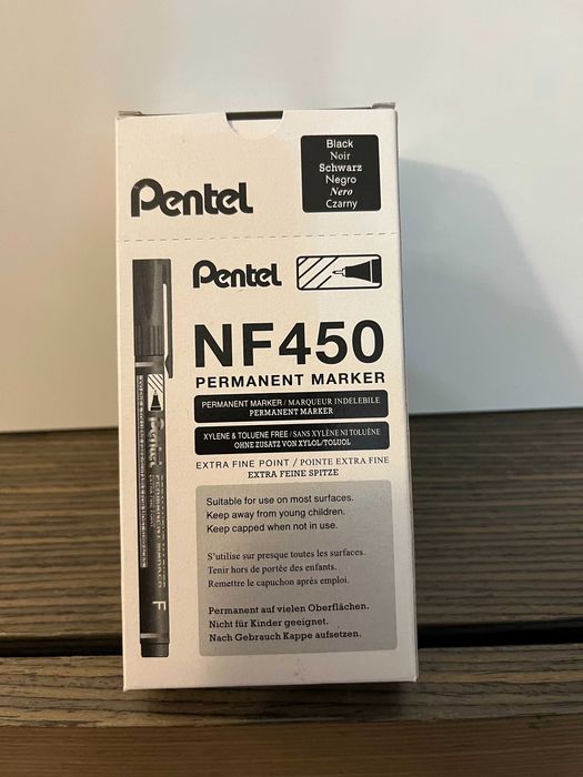 Caixa de 12 Marcadores "Pentel" cor "Preta" - Nova, Selada