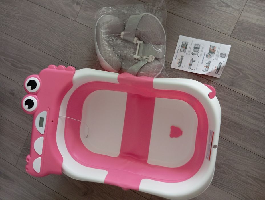 Дитяча ванна для купання складна з подушкою і термометром