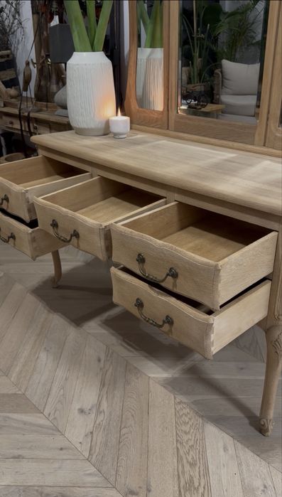 Ludwikowska toaletka z litego dębu / fazowane lustra