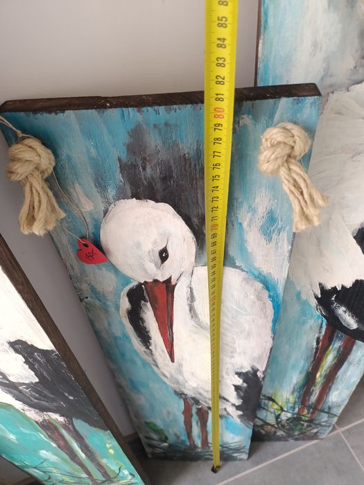 Boćki malowane na sosnowych deskach