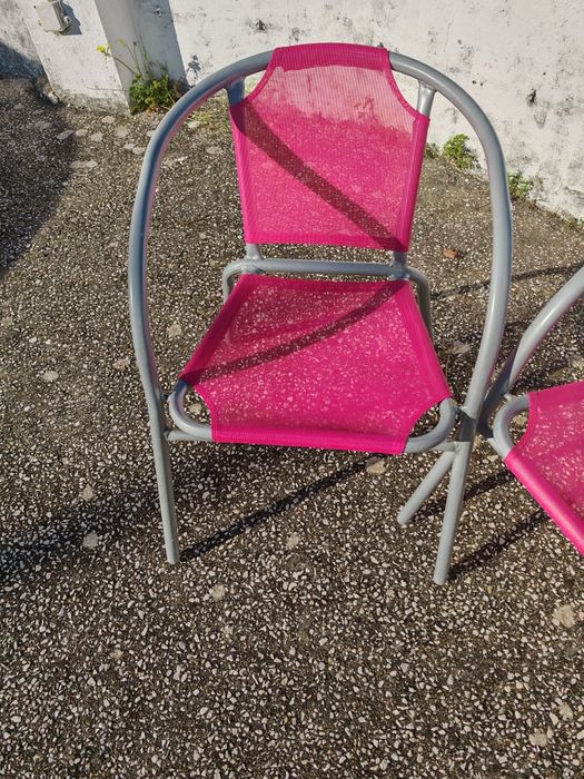 Conjunto 3 Cadeiras de Exterior / Jardim - Rosa e Alumínio