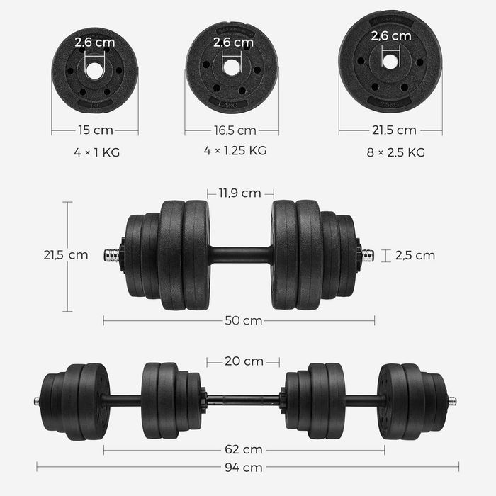 Zestaw hantli 8x2,5kg , 4x1,25kg , 4x1kg