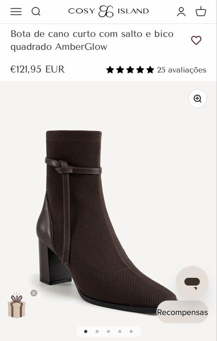 Bota de cano curto com salto e bico quadrado AmberGlow Cosy Island