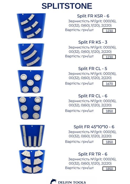 Фрези, франкфуртери, сегменти,ФАТ, трапезоїди для шліфування бетону