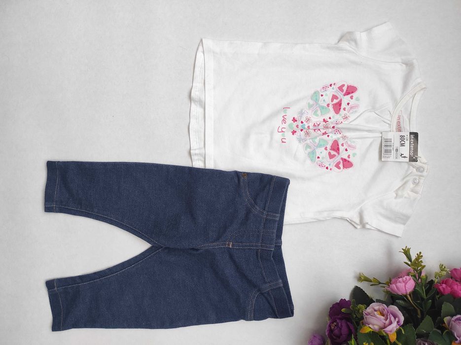 Комплект футболка + джеггинсы джинсы лосины на девочку, р. 80