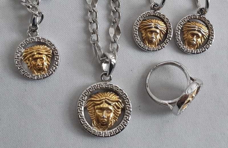 Комплект Подвес на цепи, браслет. кольцо и серьги стиль Versace