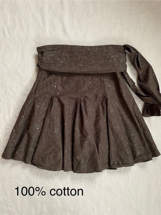 Khaki spódnica do kolan z wiązaniem XS 34 S 36 bawełna fairy vintage