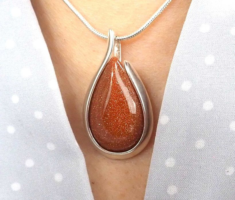 Komplet srebrnej biżuterii. Próba 925. Kamień piasek pustyni KJS021pp