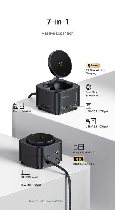 USB-хаб з бездротовою зарядкою Baseus 7in1 MagPro Series 2