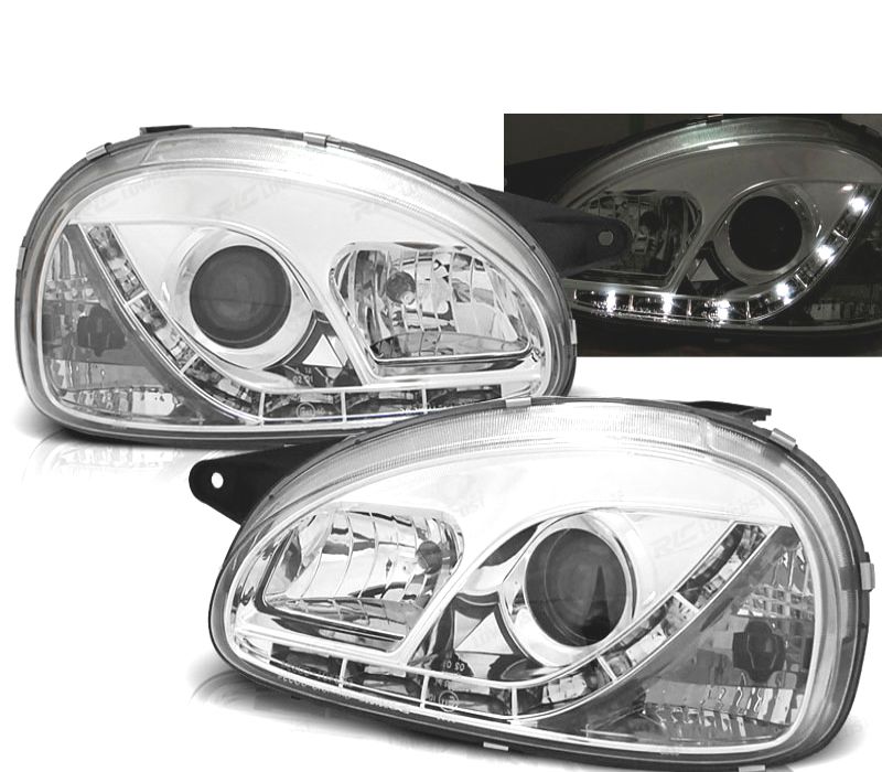 CONJUNTO DE FARÓIS PARA OPEL CORSA B 93-00 DAYLIGHT LED CROMADOS