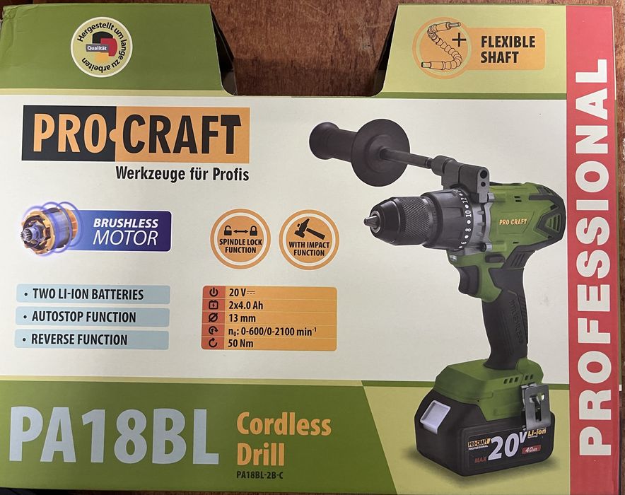 Шуруповерт ударний безщітковий PROCRAFT PA18BL Extra/50Нм/13 мм/Кейс