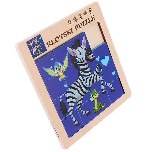 Drewniana Logiczna Układanka - Puzzle - 2 w 1 ZEBRA