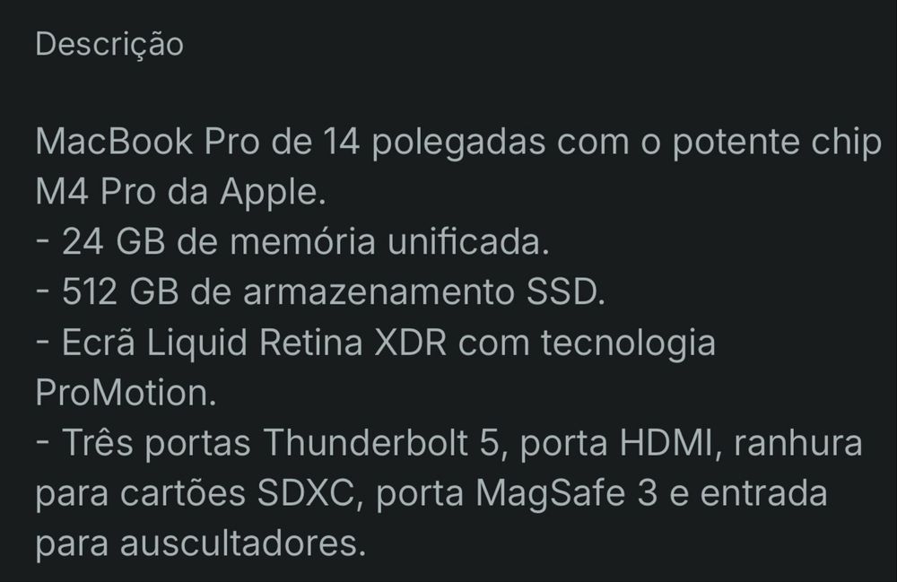 Mac Book Pro 14’ Chip M4 Pro 24GB 512GB