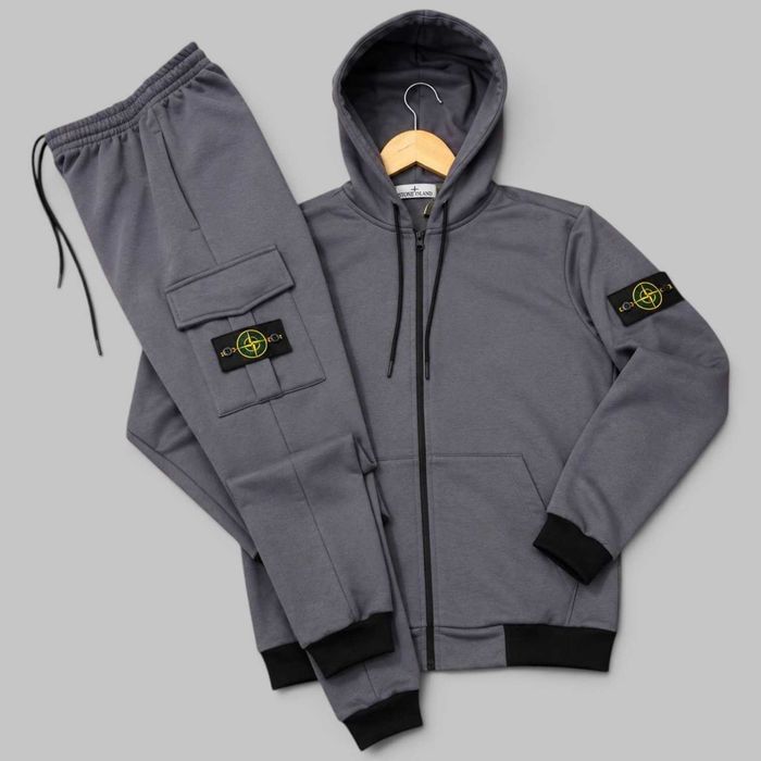 Спортивний костюм Stone Island чоловічий флісовий осінь зима сірий | Мужской спортивный костюм Стон Айленд серый на флисе S M L XL XXL