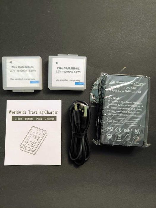 Duo Baterias Lítio NB‑6L 1600 mAh + Carregador B3 20W – Novo