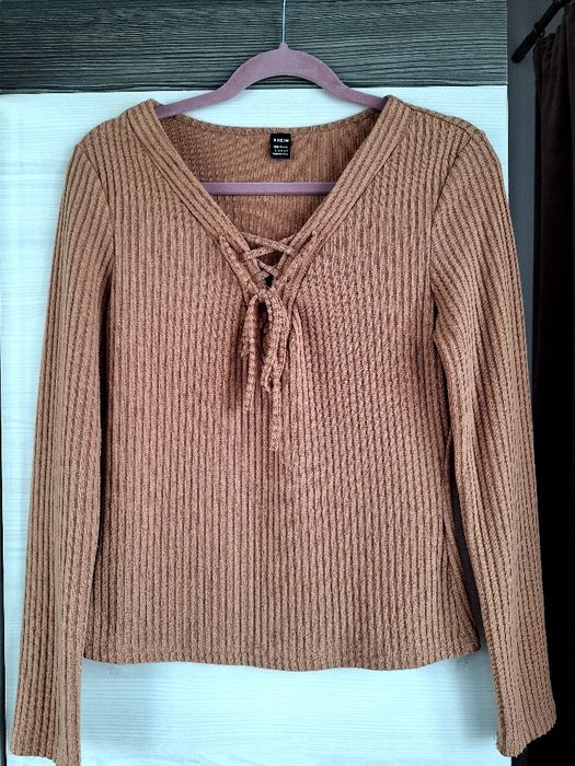 Bluzka z długim rękawem sweter cienki M 38 brązowy Shein