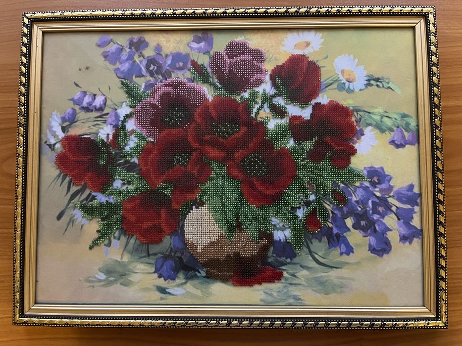 Картина «Маки» вишита бісером