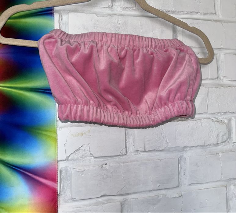 Рожевий велюровий костюм-трійка (худі, штани, топ)