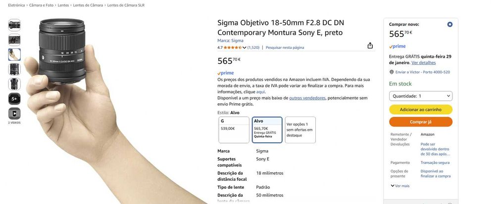 Sigma Objetivo 18-50mm F2.8 DC DN Contemporary Montura Sony E, preto