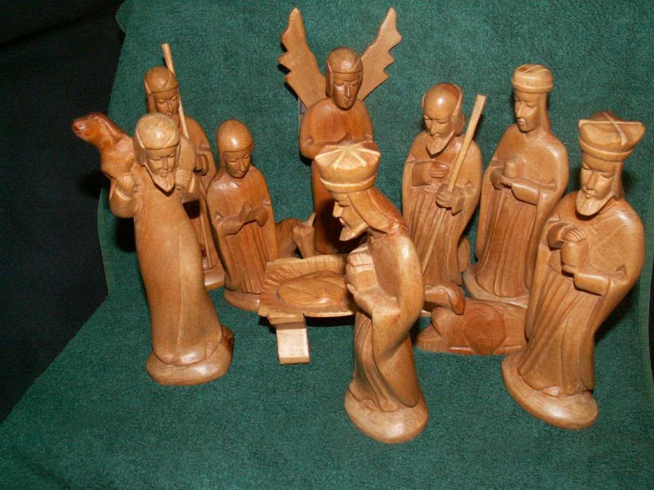 Figury drewniane - Rzeźbiony komplet figur do szopki 18 cm - Szopka