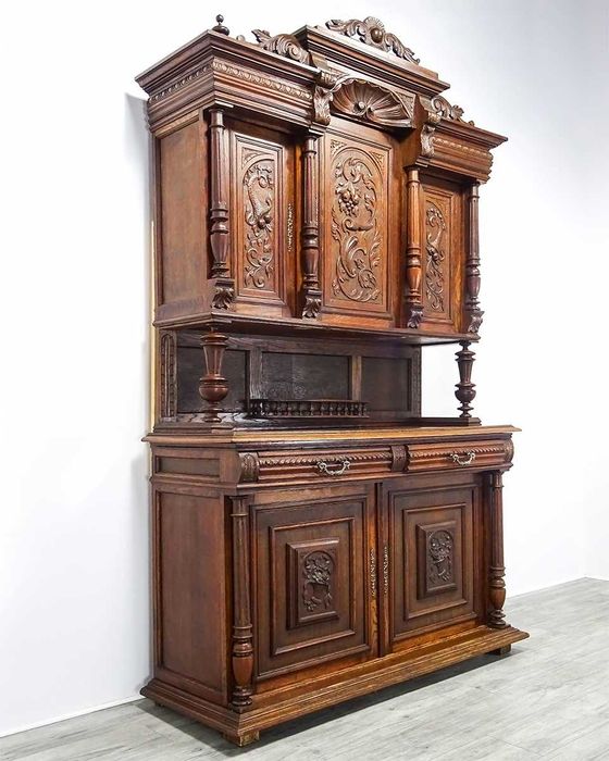 Antyk Dębowy KREDENS drewniany kredens przeszklony XX w.