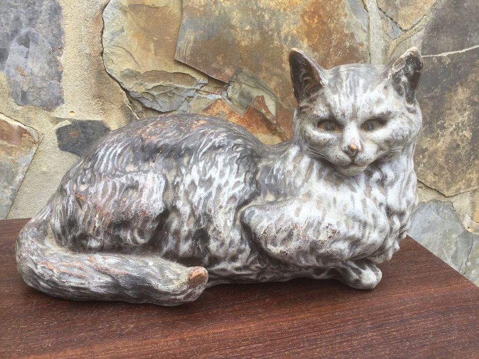 Grande Gato faiança Caldas da Rainha José belo 32 cm Marcado Séc XIX