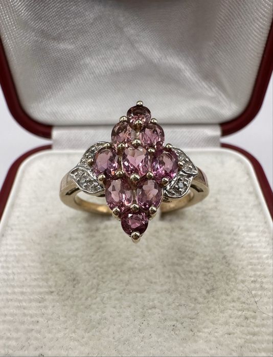 Złoty pierścionek z turmalinami 1,26ct i diamentami