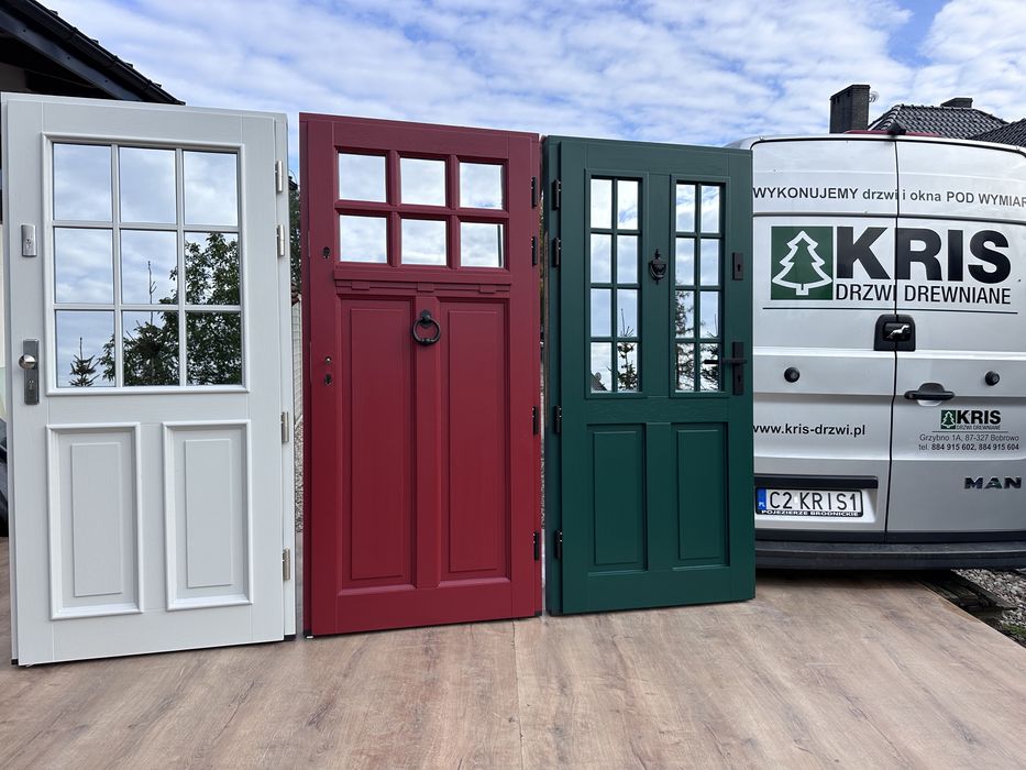 Drzwi zewnętrzne drewniane zielone,czrewone,żółte,niebieskie,czarne,