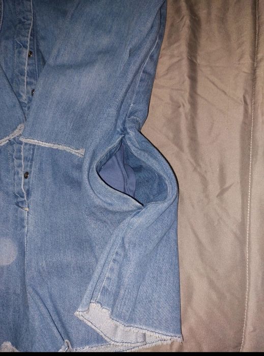 Macacão de ganga /Mangas de 1/3 e bolsos de Lado