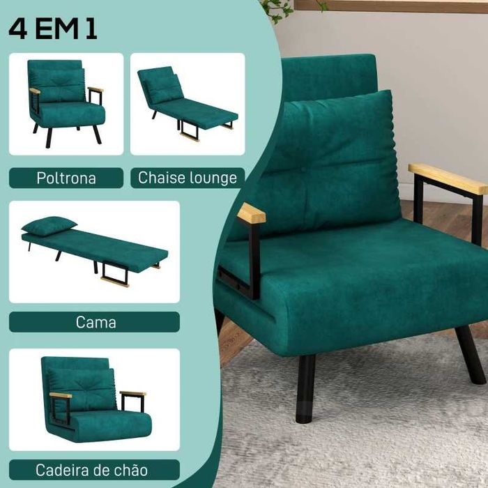 Poltrona / Cama Dobrável c/ Encosto Ajustável Verde