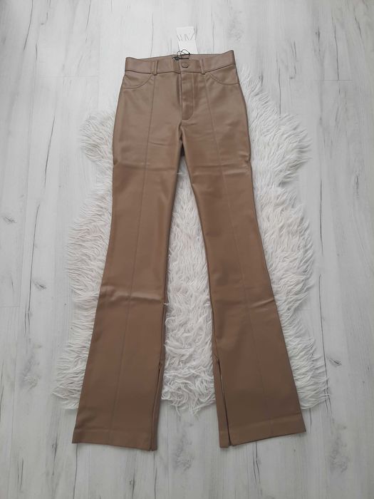 ZARA brązowe spodnie xs 34 wysoki stan rozszerzane nogawki