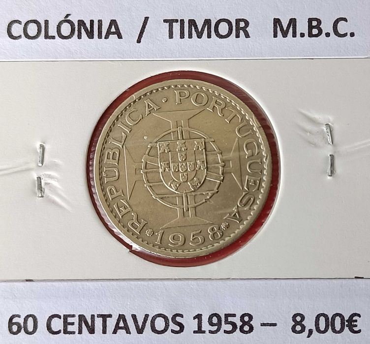 60 Centavos 1958 Alpaca circulada na ex colónia de Timor Leste