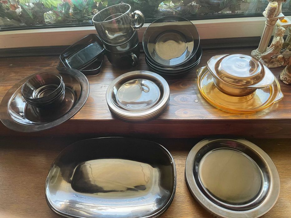 PRL TALERZE płaskie deserowe ciemny brąz dymiony Duralex 6 szt. 19 cm