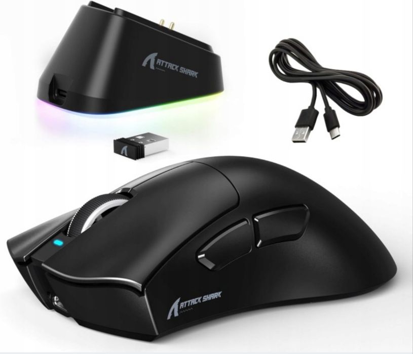 Mysz bezprzewodowa optyczna gamer Attack Shark V3PRO czarna stacja dokująca
