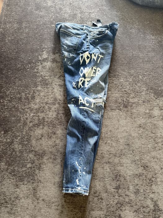 Spodnie meskie jeans  Zara 46 ideal dziury i napisy design