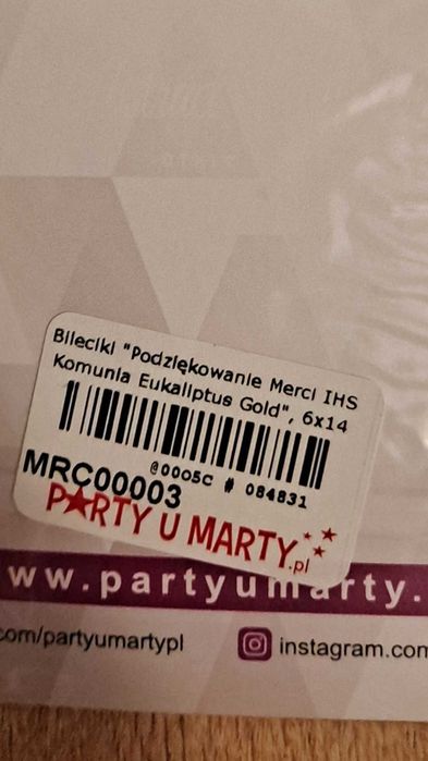 Podziękowania dla gości komunijnych bileciki MERCI