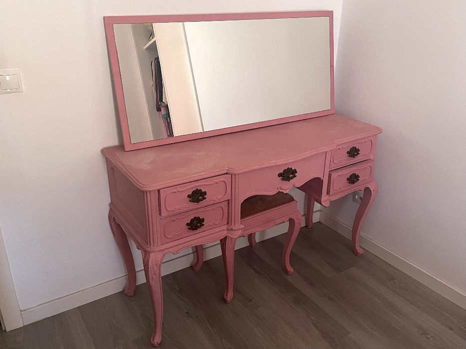 Cómoda Rosa + Espelho + Banqueta | Shabby Chic Bedroom Set | Coiffeuse Rose