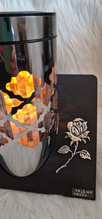 Metalowy nowoczesny duży znicz solarny - okrągła, efekt płomienia Róża