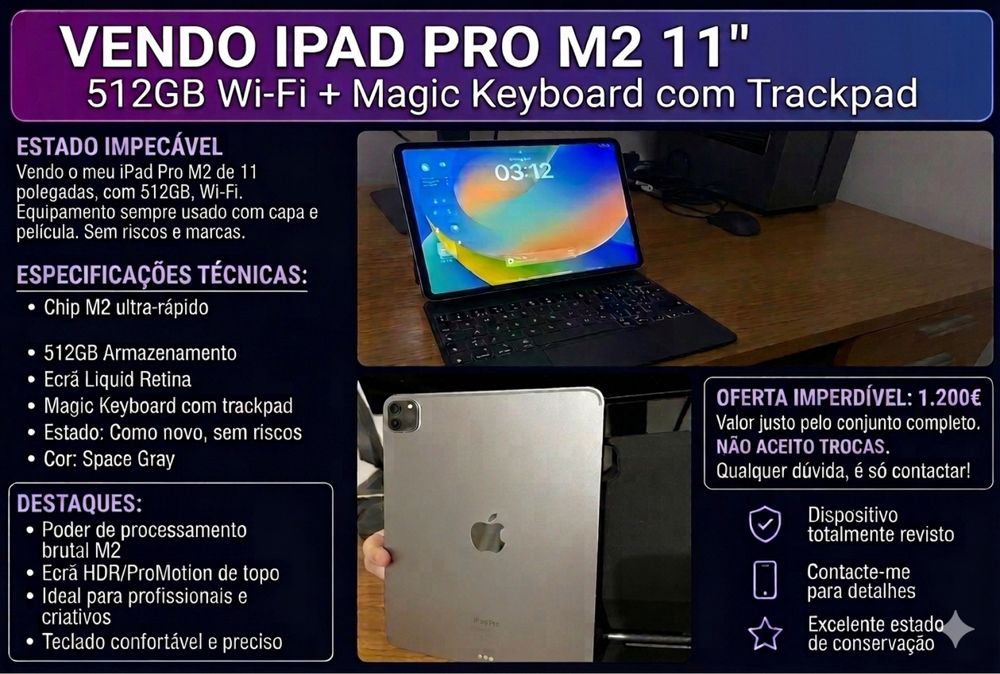 Ipad Pro M2 512GB 4a geração 11’’ polegadas479056850468874240