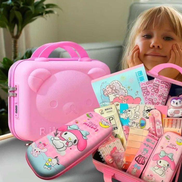 Набір канцелярії в чемодані великий «Зайка» 55 в 1 Рожевий канцелярия