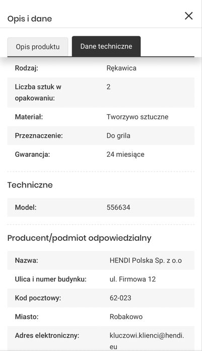 Rękawice żaroodporne HENDI