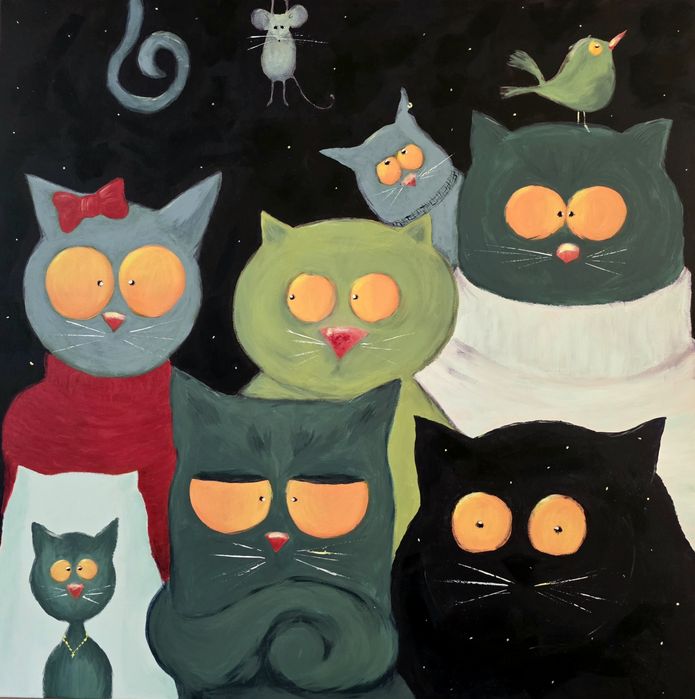 Quadro original gatos colorido