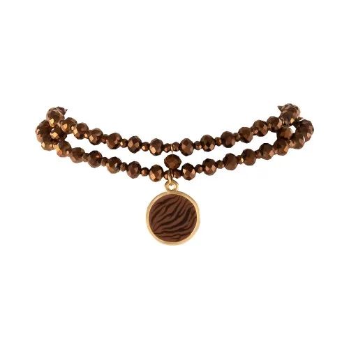 czekoladowy choker z okrągłą zawieszką w zeberkę (c25/kor/25au)
