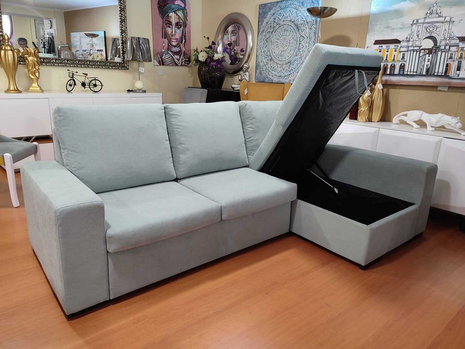 Sofá Chaiselongue com Cama + Bau Elevatório - NOVO - FABRICA - sofa