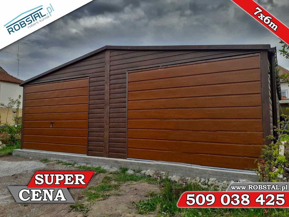 Garaże Blaszane Garaż Drewnopodobny 7x6m PREMIUM Blaszaki – Producent