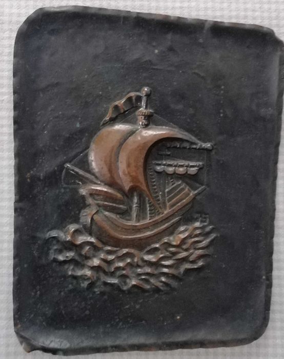 Miedzioryt żaglowiec do zawieszenia, pamiątka PRL